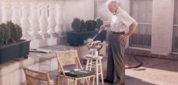 President Eisenhower barbecuing in the White House Solarium